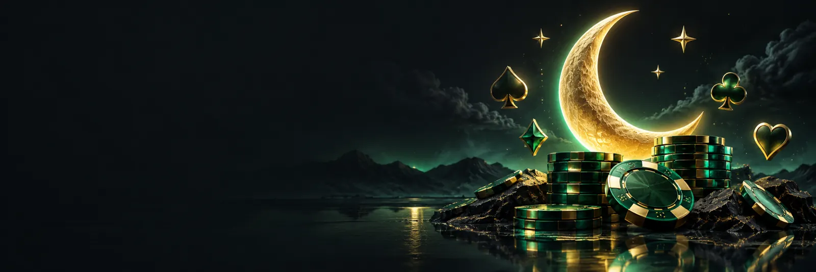 Crescent moon and green casino chips